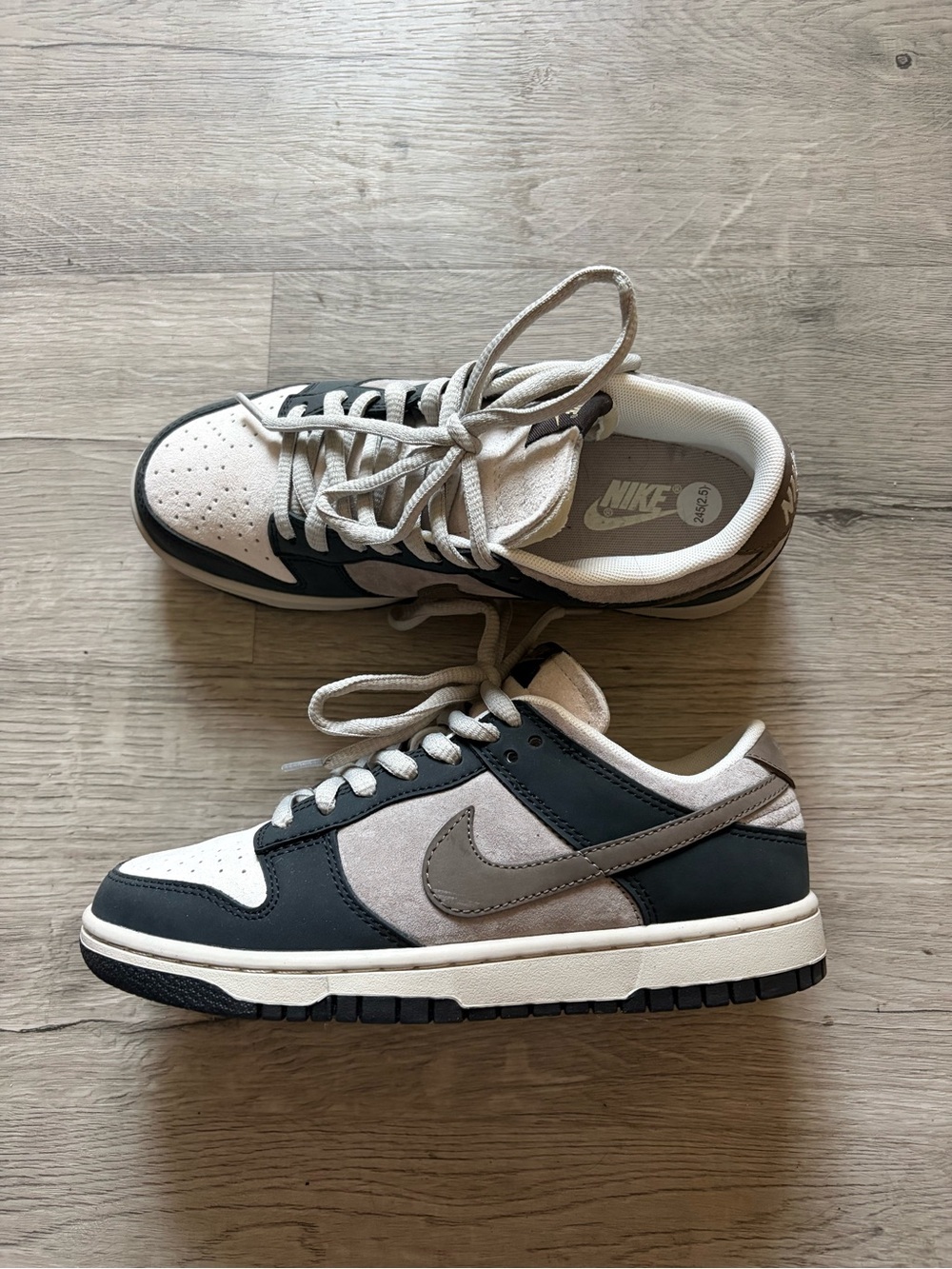 Nike Kids Low-Top Sneakers in White, Gray, and Black
